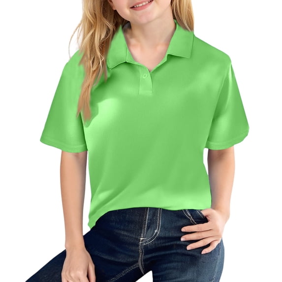 Grblisyd School Uniform for Girls Quick Dry Short Sleeve Performance Polo Shirt Soft and Breathable Collared Sport Polo T-Shirts for Kids 5-14 Years Green 9-10Y