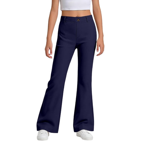 Grblisyd School Uniform Pants for Girls Flare High Waist Elastic Dress Trousers Fashion Button Trouser Back To School Outfits