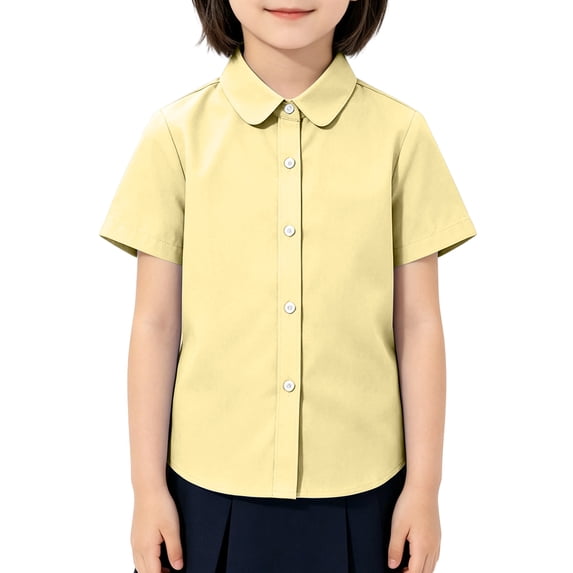 Grblisyd School Uniform for Girls Short Sleeve Button Down Collared Uniform Shirts Toddler Kids Dress Shirt Girls Cute Blouse