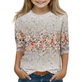 thumbnail image 1 of Grblisyd Shirt for Teen Girls 3/4 Length Sleeve Round Neck Shirts Graphic Blouses Fall Winter Pullover Cute Tops, 1 of 4