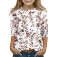 thumbnail image 1 of Grblisyd Shirt for Teen Girls 3/4 Length Sleeve Round Neck Shirts Graphic Blouses Fall Winter Pullover Cute Tops, 1 of 4
