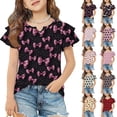 thumbnail image 1 of Grblisyd Shirts for Girls 10-12 Casual Cute Ruffle Sleeve Little V Neck T Shirts Loose Fit Tops Tees Fashion Bow Knot Print Blouses Clothes Orange 6-7Y, 1 of 6