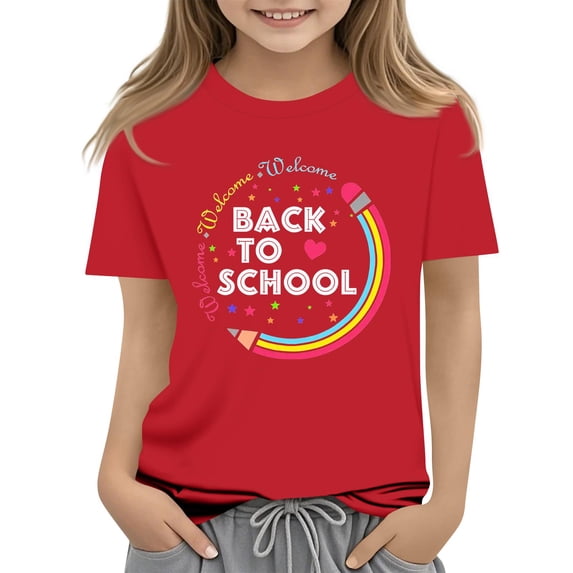 Grblisyd Shirts for Girls 10-12 Back To School Short Sleeve Letter Print T-Shirts Graphic Crewneck Tees Tops Clothes for Kids