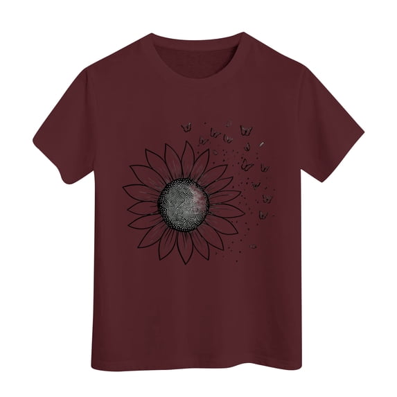 Grblisyd Shirts for Girls 10-12 Years Kids Loose Sunflower Printed Summer Graphic Tops Crewneck Short Sleeve Butterfly Tees