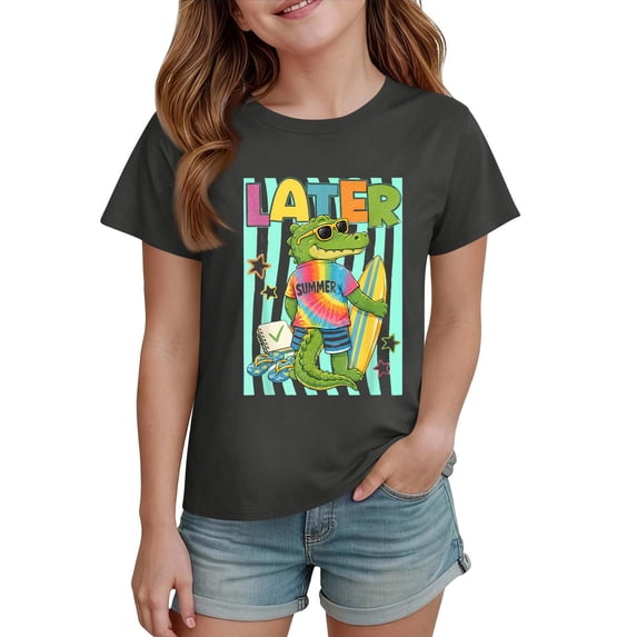 Grblisyd Shirts for Girls Kids Crewneck Later Funny Alligator School T-Shirts Summer Short Sleeve Tops 7-8 Years