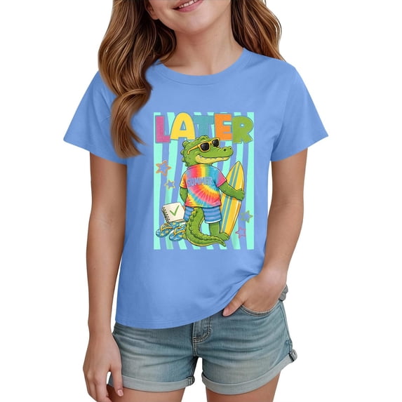 Grblisyd Shirts for Girls Kids Crewneck Later Funny Alligator School T-Shirts Summer Short Sleeve Tops 7-8 Years