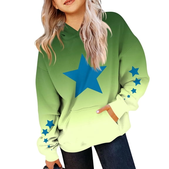 Grblisyd Sweatshirts for Teen Girls Oversized Hoodie Youth Long Sleeve Gradient Graphic Tween Tops Cute Drawstring Pullover Kids 10-12 Graphic Hoodie Kids Clothes Green 160
