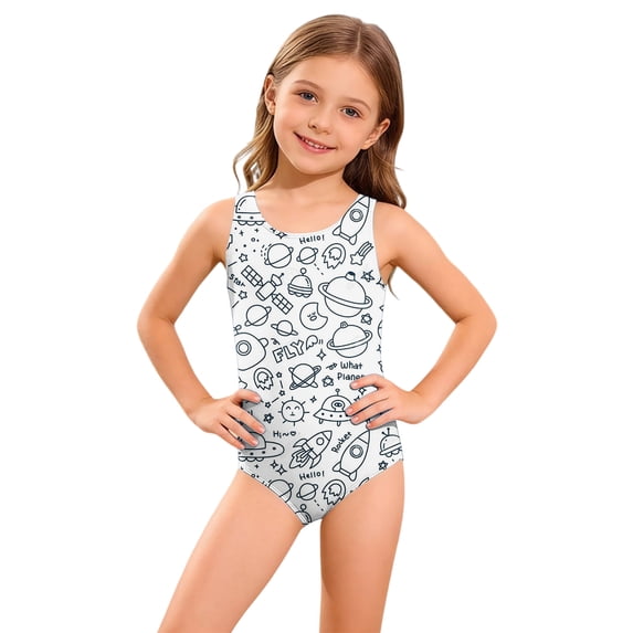 Grblisyd Swimsuits for Girls 10-12 Crew Neck Funny Graphic Bathing Suit Racerback One Piece Swimwear