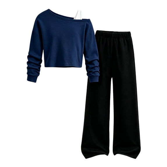 Grblisyd Teen Girls Clothes Solid Color Off The Shoulder Top and Wide Leg Pants Set 2 Piece Outfits Fall Winter