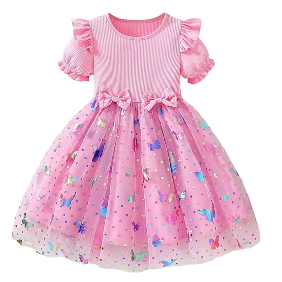 Grblisyd Toddler Tutu Dress Little Girls Fluffy Summer Dresses Casual Party Butterfly Tulle Sundress for Kids 2-6Y