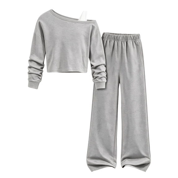 Grblisyd Tween Girls Clothes Off Shoulder Sweatshirt Top and Wide Leg Pants 2 Piece Outfit Set