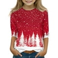 thumbnail image 1 of Grblisyd Christmas Tops for Kids 3/4 Sleeve Shiny Xmas Tree Print Girl Cute Graphic Shirts Blouse T Shirts Trendy 10-12 Years Girls Clothes Vermilion 110, 1 of 5
