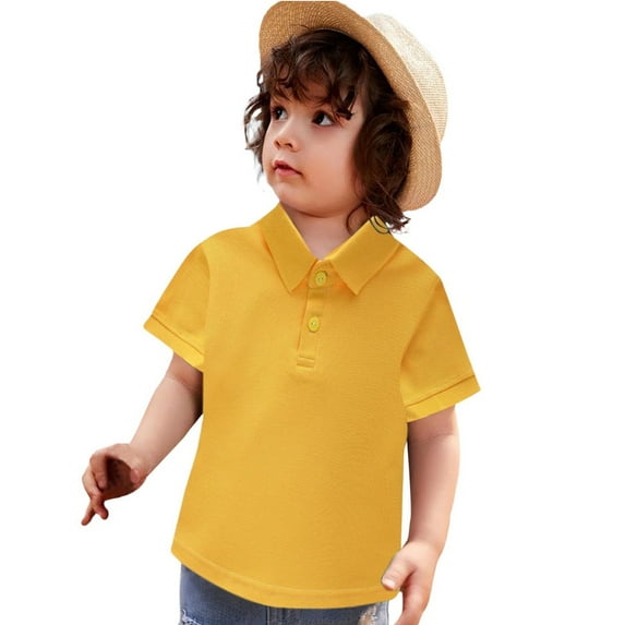 Grblisyd Boys Polo Shirts Size 8 Boys Pique Polo Shirts for Toddler Short Sleeve Stripe Plain 1-9 Years Yellow 12-13 Years