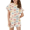 thumbnail image 1 of GrblisydGirls Summer Outfits Casual Butterfly Prints Ruffle Sleeve T Shirt and Drawstring Elastic Waist Shorts 2 Piece Clothing Sets, 1 of 4