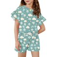 thumbnail image 1 of GrblisydGirls Summer Outfits Casual Butterfly Prints Ruffle Sleeve T Shirt and Drawstring Elastic Waist Shorts 2 Piece Clothing Sets, 1 of 4
