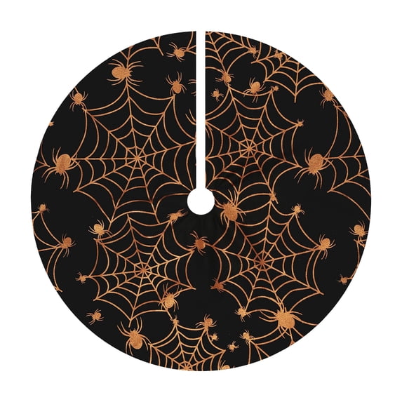 Grbtsrd 24 Inch Christmas Tree Skirt, Gold Spider Web Christmas Tree Skirts, Halloween Spider Web Design, Christmas Tree Decor, for 3-4 ft Pencil Tree, Holiday Accent for Indoor and Party Display