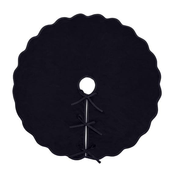 Grbtsrd 48 Inch Christmas Tree Skirt, Black Scalloped Edge Tree Skirts, Scalloped Edge Velvet, Christmas Tree Decor, for 5-7 ft Christmas Tree, Rustic Farmhouse Party Decoration for Holiday