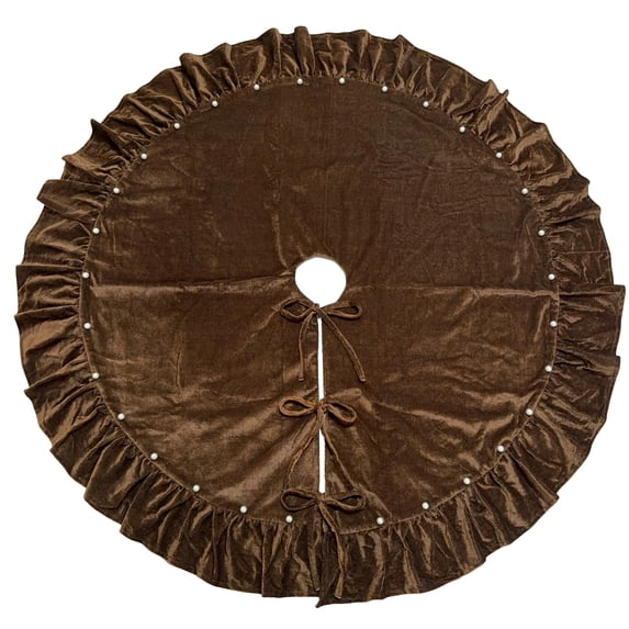 Grbtsrd 48 Inch Christmas Tree Skirt, Brown Velvet Christmas Tree Skirts, Luxurious Velvet Fabric, Christmas Tree Decor, for 5-7 ft Christmas Tree, Lovely Holiday Gift Choice for Family and Friends