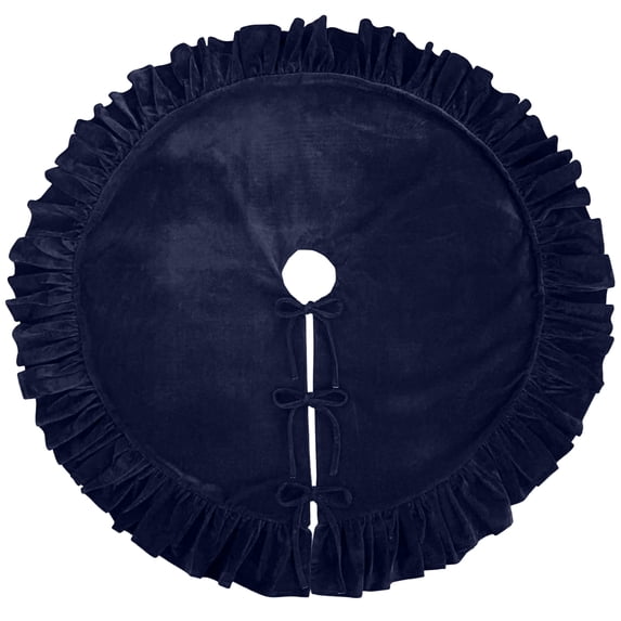 Grbtsrd 48 Inch Christmas Tree Skirt, Deep Blue Velvet Tree Skirts, Luxurious Velvet Fabric, Christmas Tree Decor, for 5-7 ft Christmas Tree, Cute Holiday Accent for Office and Shop Display