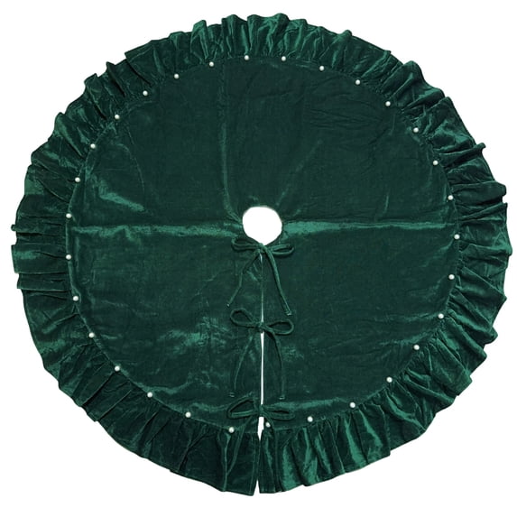 Grbtsrd 48 Inch Christmas Tree Skirt, Deep Green Velvet Christmas Tree Skirts, Luxurious Velvet Fabric, Christmas Tree Decor, for 5-7 ft Christmas Tree, Tree Stand Decoration for Holiday Season