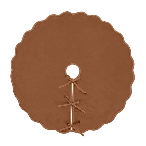 Grbtsrd 48 Inch Christmas Tree Skirt, Light Brown Scalloped Edge Christmas Tree Skirts, Scalloped Edge Velvet, Christmas Tree Decor, for 5-7 ft Christmas Tree, Tree Skirt for Kids Room and Party