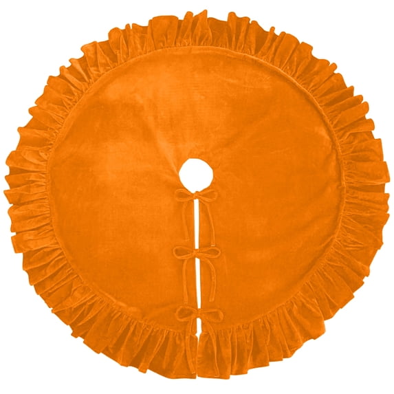Grbtsrd 48 Inch Christmas Tree Skirt, Orange Velvet Christmas Tree Skirts, Luxurious Velvet Fabric, Christmas Tree Decor, for 5-7 ft Christmas Tree, Winter Holiday Accent for Family Home Celebration