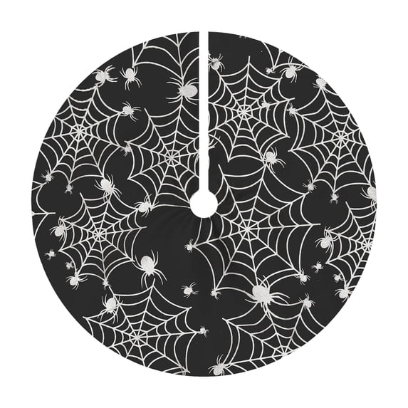 Grbtsrd 48 Inch Christmas Tree Skirt, White Spider Web Christmas Tree Skirts, Halloween Spider Web Design, Christmas Tree Decor, for 5-7 ft Christmas Tree, Tree Skirt for Modern Home and Party Decor