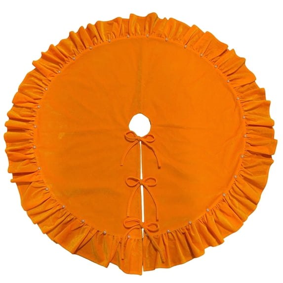 Grbtsrd 60 Inch Christmas Tree Skirt, Orange Velvet Christmas Tree Skirts, Luxurious Velvet Fabric, Christmas Tree Decor, for 6-7.5 ft Christmas Tree, Gift Idea for Holiday Season and Friends