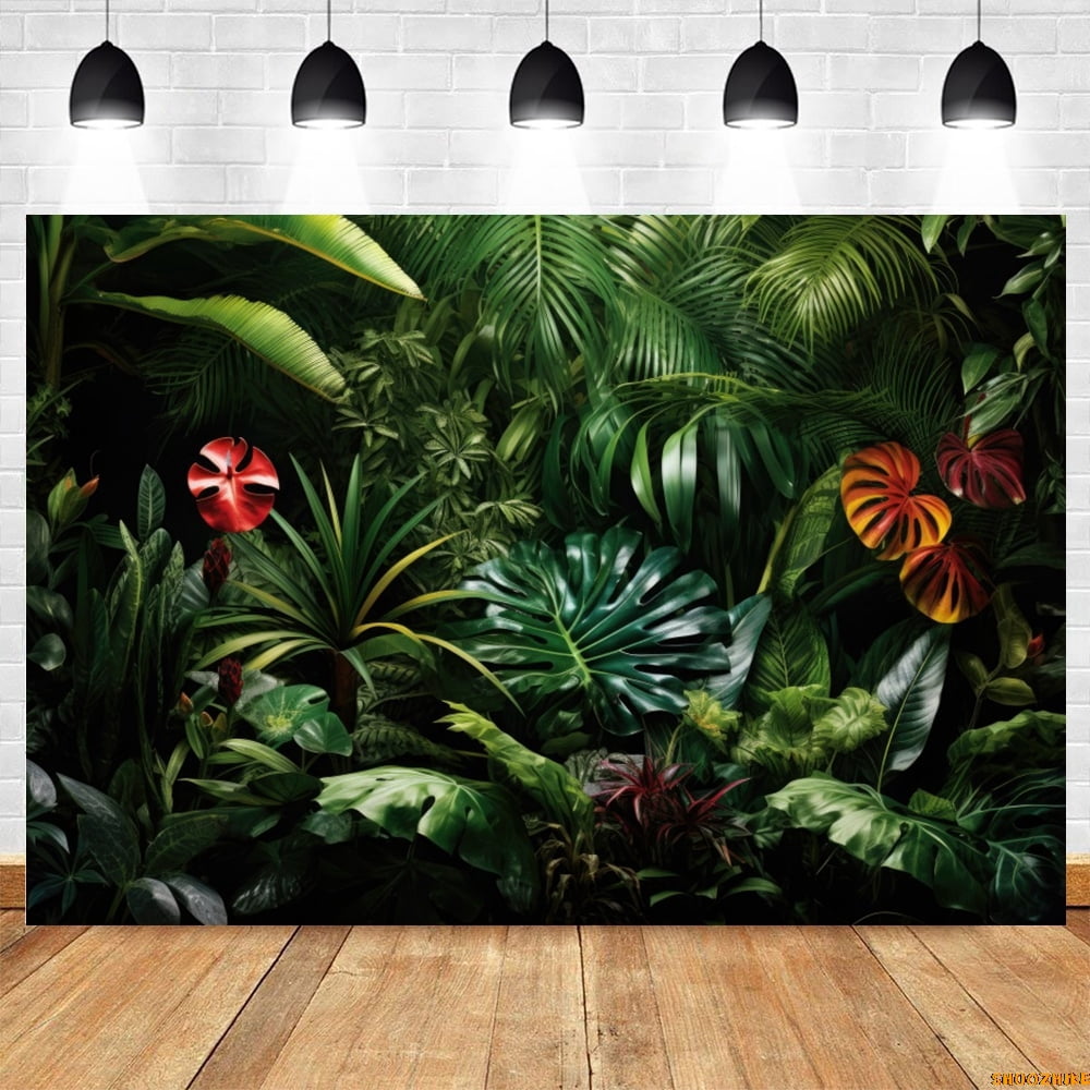 Gre Tropical leaves Backdrop Forest Plants Grass Safari Baby Shower ...