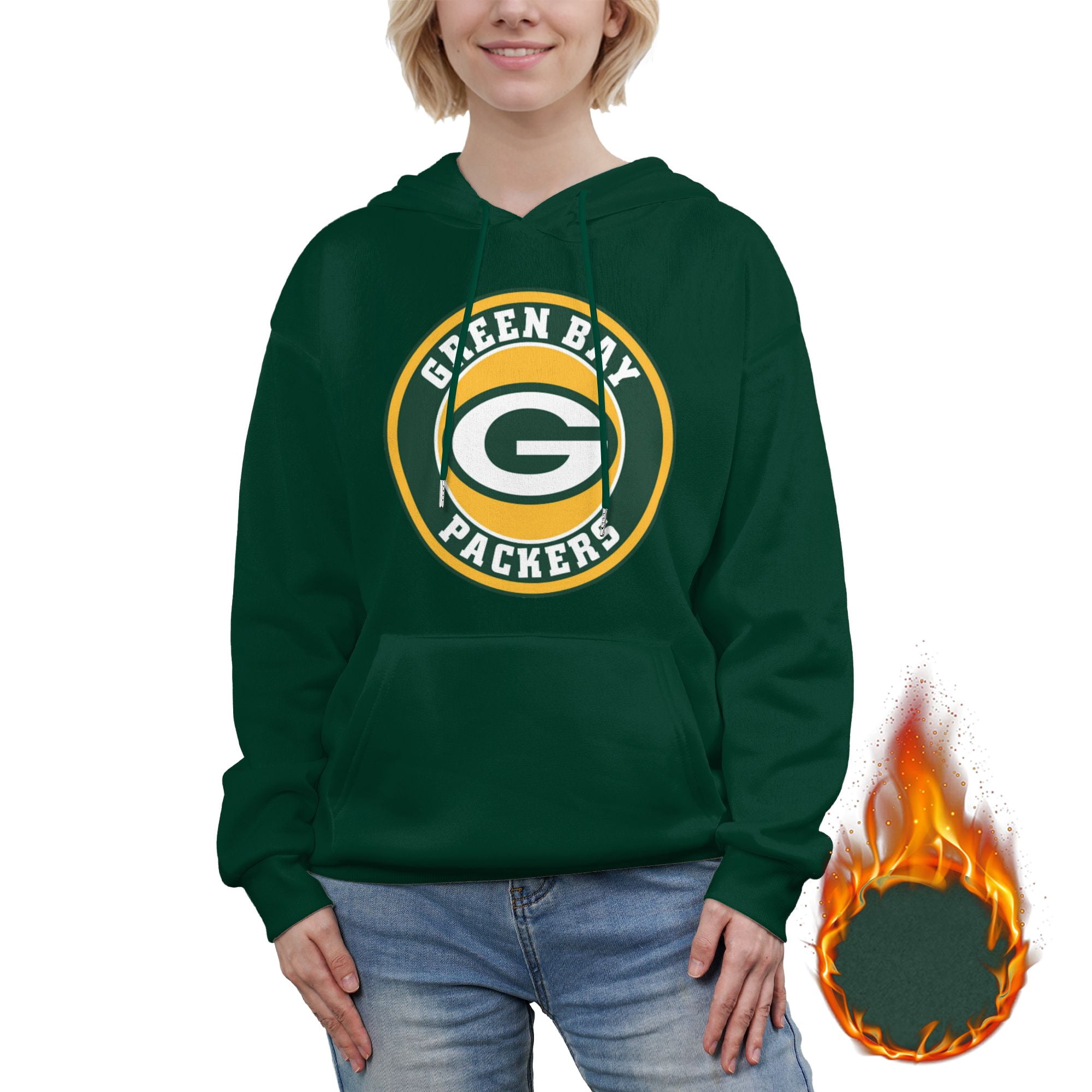 Gre-en_B-ay_Packers Fashion Women'S Fleece Hoodie Dark Green Large