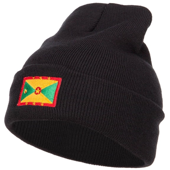 Greada Flag Embroidered Long Beanie - Black OSFM