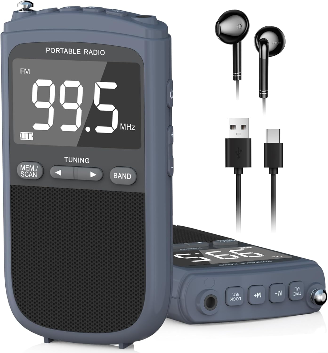 Greadio AM FM Walkman Radio, 900mAh Rechargeable Pocket Radio with ...