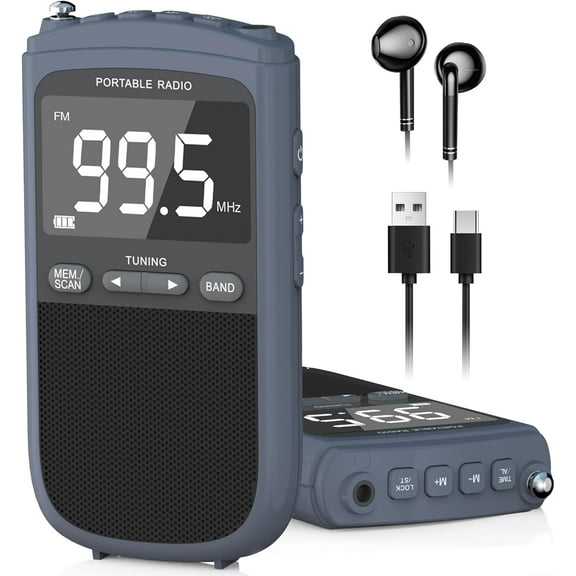 Greadio AM FM Walkman Radio, 900mAh Rechargeable Pocket Radio with Alarm Clock for Walking, Jogging