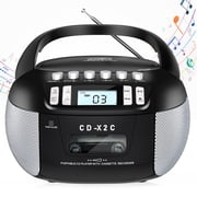 Greadio CD Cassette CD Boombox Player with AUX Input, Portable Boombox CD Player with Good Sound, CD Boombox with FM Radio, CD Player with Speakers