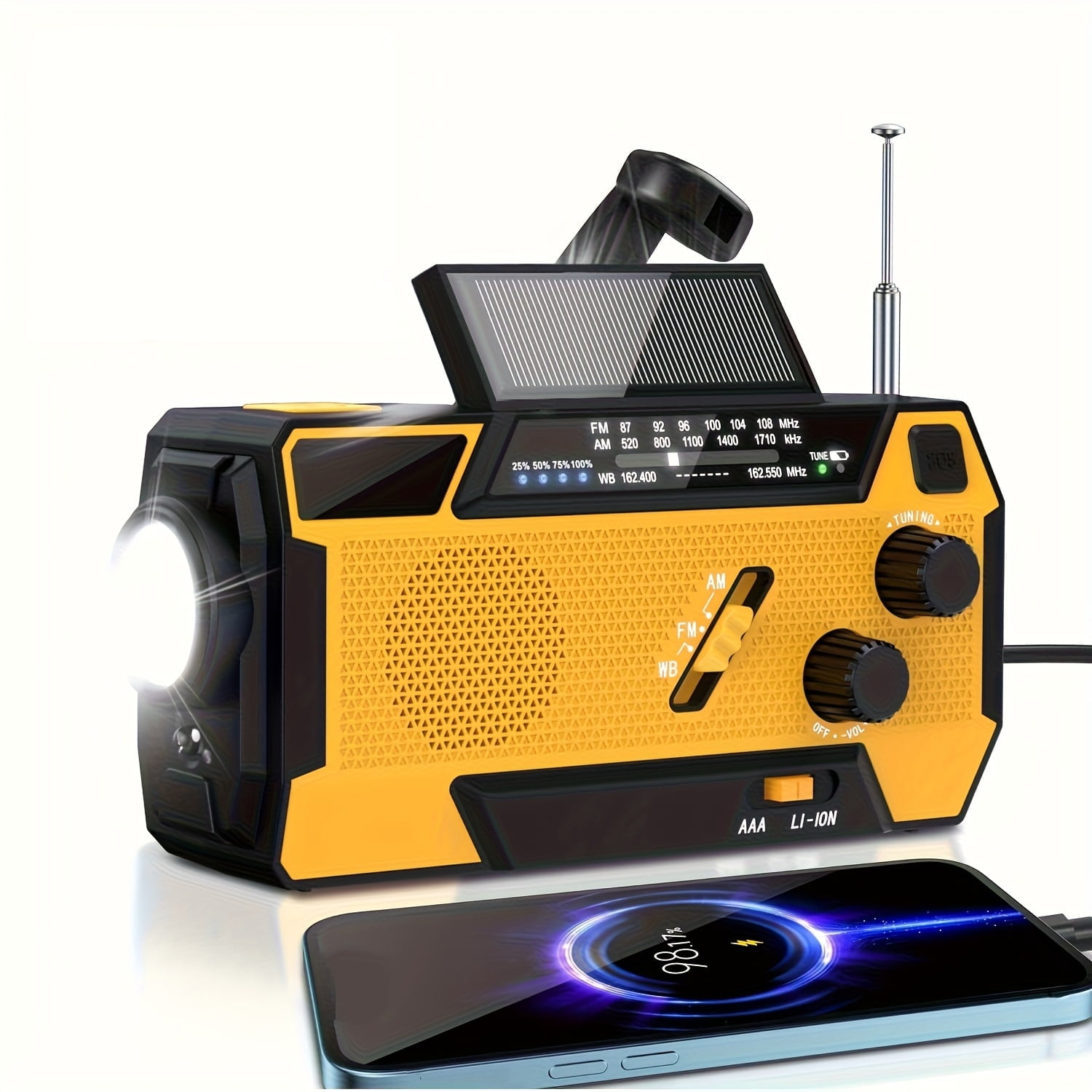 Greadio Emergency Weather Radio, Solar Powered NOAA Hand Crank Radio with Flashlight, Portable Radio, Retail Packaging, Orange, 1 Count