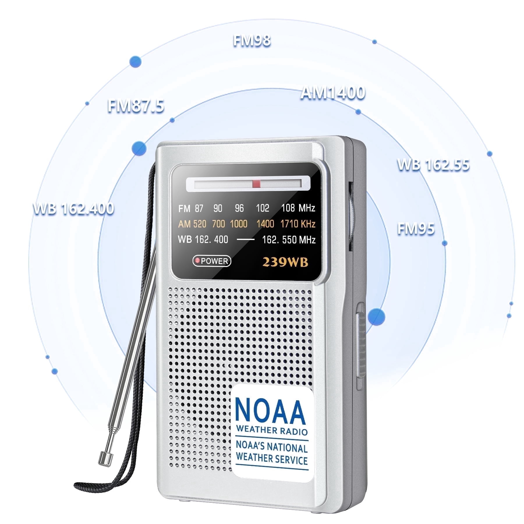 Greadio NOAA Weather Radio, AM/FM Battery Operated Transistor Portable Radio With Best Reception - View #9