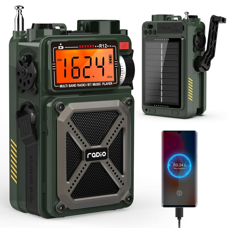 Greadio Portable AM FM Shortwave Radio with Bluetooth, Hand Crank