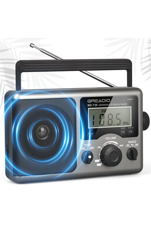 Portable Shortwave Radio with Best Reception,AM FM Radio for Home,LCD Display,Time Setting for Gift, Elder, Outdoor, Party
