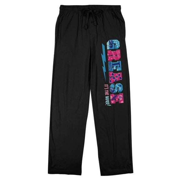Grease Blue & Pink Movie Logo Men's Black Sleep Pajama Pants-XL