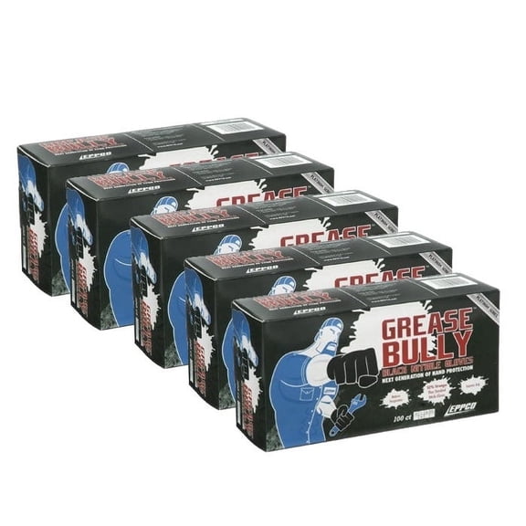 Eppco Grease Bully Nitrile Gloves, Powder and Latex Free, Black, 6MIL, Microtexture, Extra Large, 5 Boxes