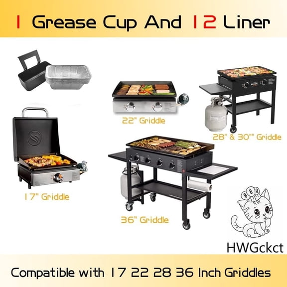 Grease Catcher/Grease Cup for Blackstone Griddle Replacement Part Pan Compatible with Blackstone 17" 22" 28" 36" Griddles with 12Pcs Disposable Foil Pans$$Garden & Patio