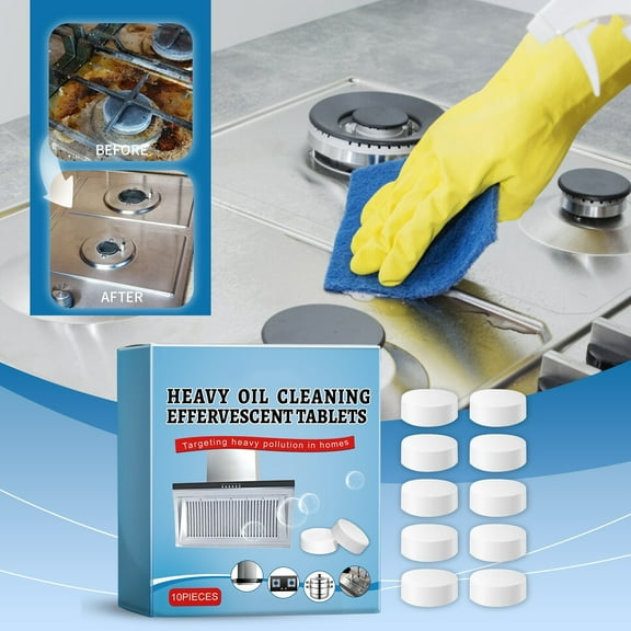 Grease Cleaning Tablets, Dissolves Heavy Oil Stains on Stove, Oven and Countertops, Multi-Surface Degreaser, 10 Tablets