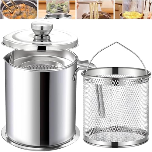 Grease Container Deep Fryer 2 in 1 Stainless Steel Bacon Grease Saver ...