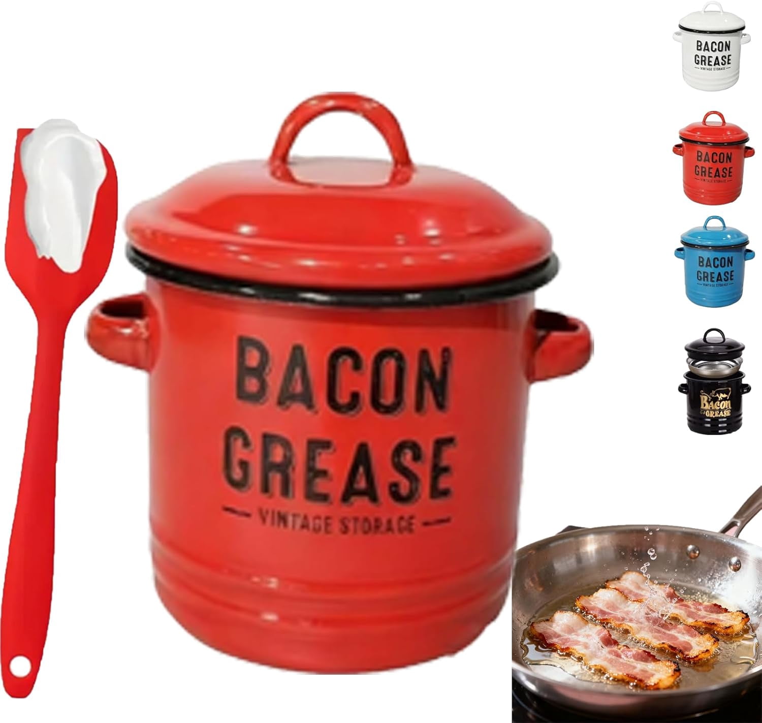 Grease Container with Filter and Scraper, 46 Oz Bacon Grease Container ...
