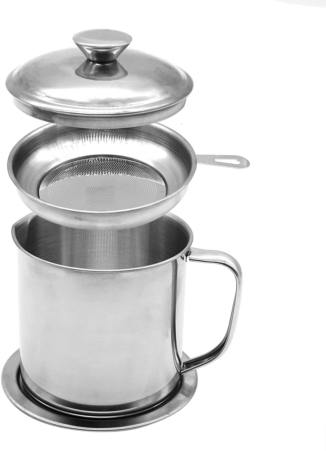 Grease Container,Kitchen Oil Container Can with Strainer and Anti slip coaster tray for Store