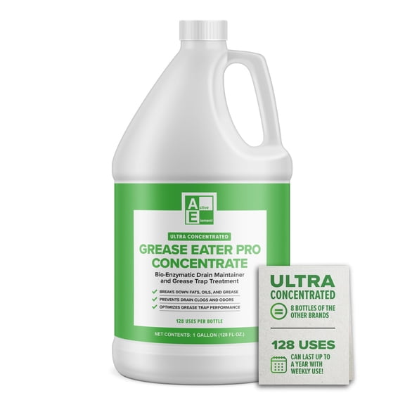 Grease Eater Pro Concentrate 1 Gallon (128 Uses) – Enzyme Grease Trap Treatment & Drain Maintainer, Grease Trap Cleaner for Odor Control & FOG Removal, Professional Restaurant Formula