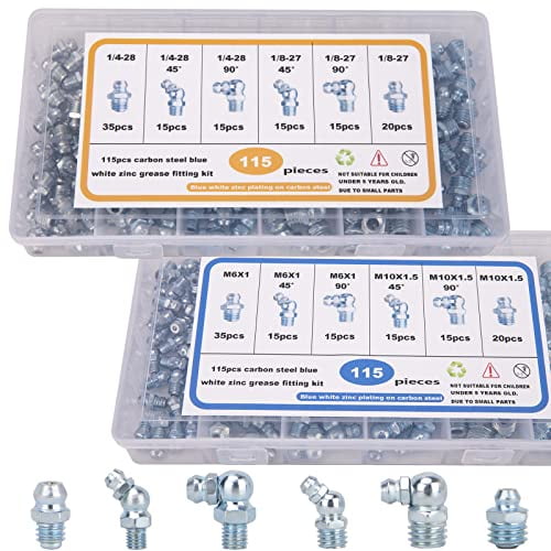 Grease Fittings - 230-Piece SAE & Metric Grease Fittings Kit 1/4", 1/8", M6, M10 Straight, 45 & 90 Zerk Assortment Missing or Broken Grease Fittings$$Plumbing & HVAC