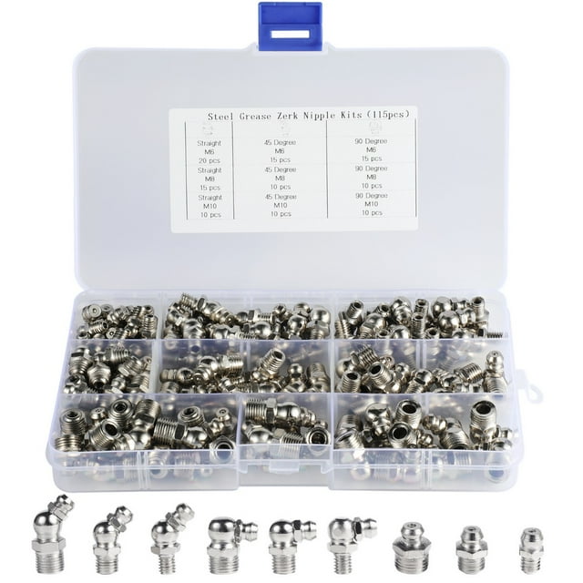 Grease Fittings Assorted Sizes, 115PCS Hydraulic Zerk Grease Fitting