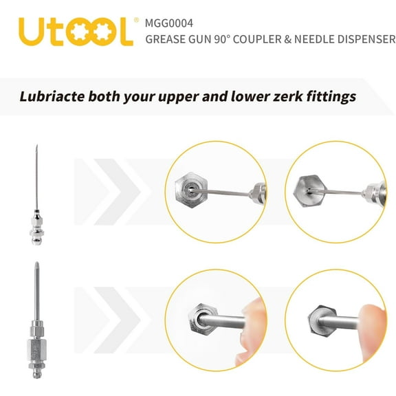 Grease Gun Accessory Kit, 90 Degree Coupler, Needle Nozzle, Grease Injection Needle with Cap, for Hard to Reach Grease Zerk Fittings