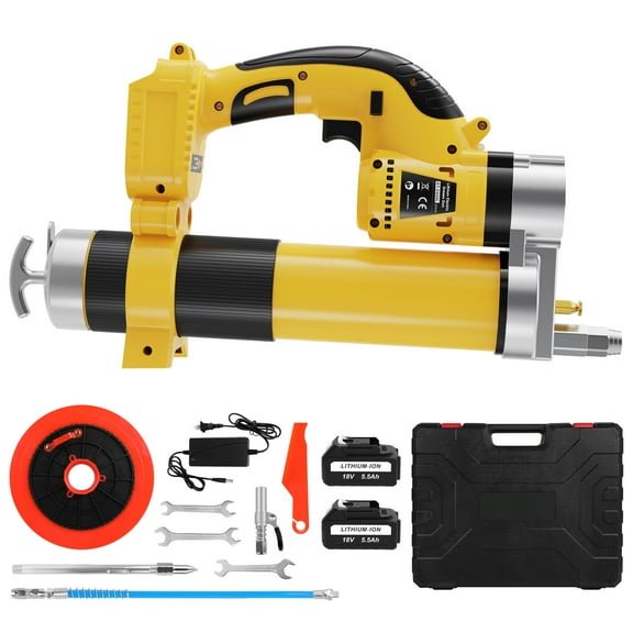 Grease Gun Battery Powered, Cordless Grease Gun Kit with 2Pcs 5500 mAh Batteries & Charger, 8000PSI, for Truck Automotive Marine Farm Equipment